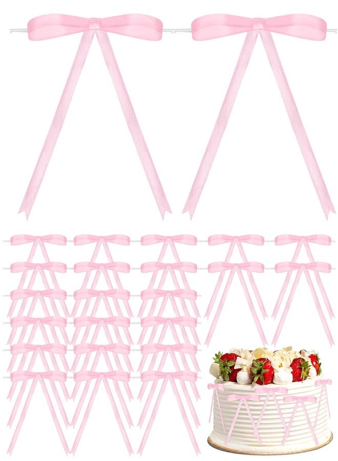 ProSuites 60 Pcs Pink Twist Tie Bows Pink Bows for Cake Decorating, Satin Ribbon Bows for Crafts Treat Bags Gift Wrapping, 5 x 7 Inch - Image 1